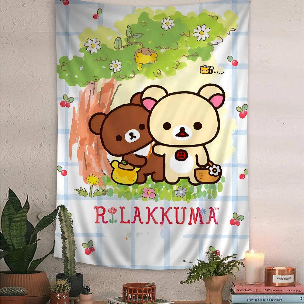 VIKAMA Kawaii Cartoon Lazy Bear Tapestry Bohemian Japanese Style Wall Hanging Cute Home Bedroom Wall Decor