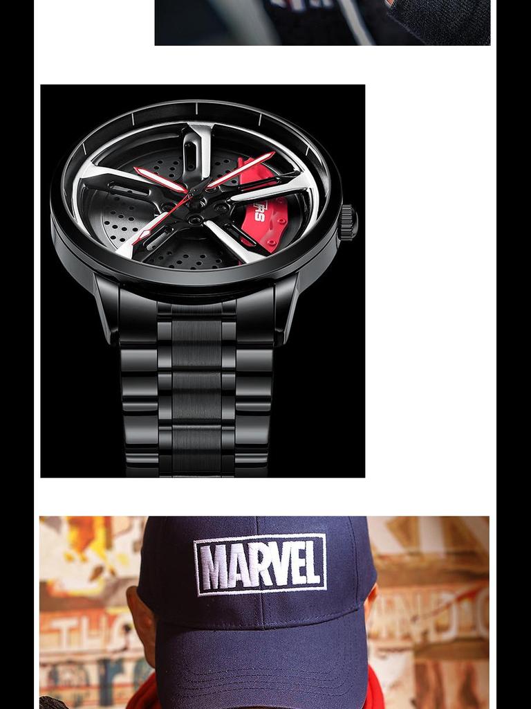 SVJ Мужские цельные часы RS7 с гидравлическим 3D-корпусом и полым кварцевым механизмом, вдохновленные колесом автомобиля