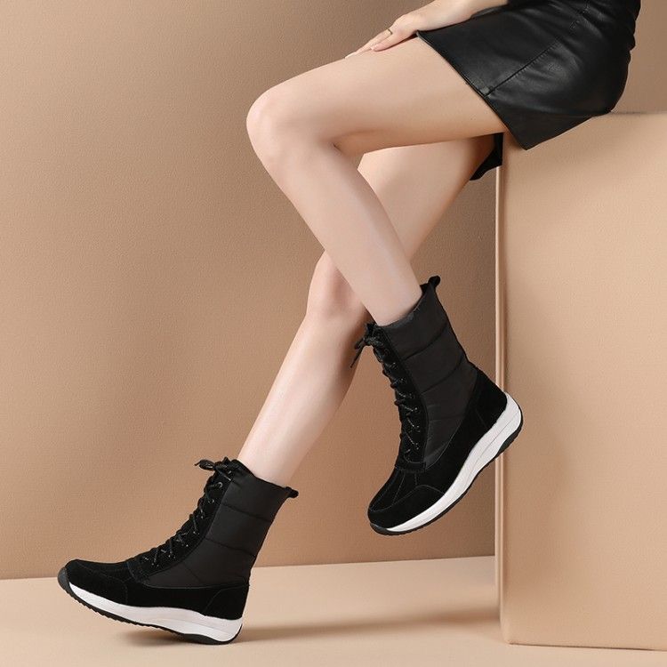 Womens Waterproof Snow Ankle Boots 2024 Winter Fluffy Warm Short Boots Down Patchwork Comfortable Wedges Shoes