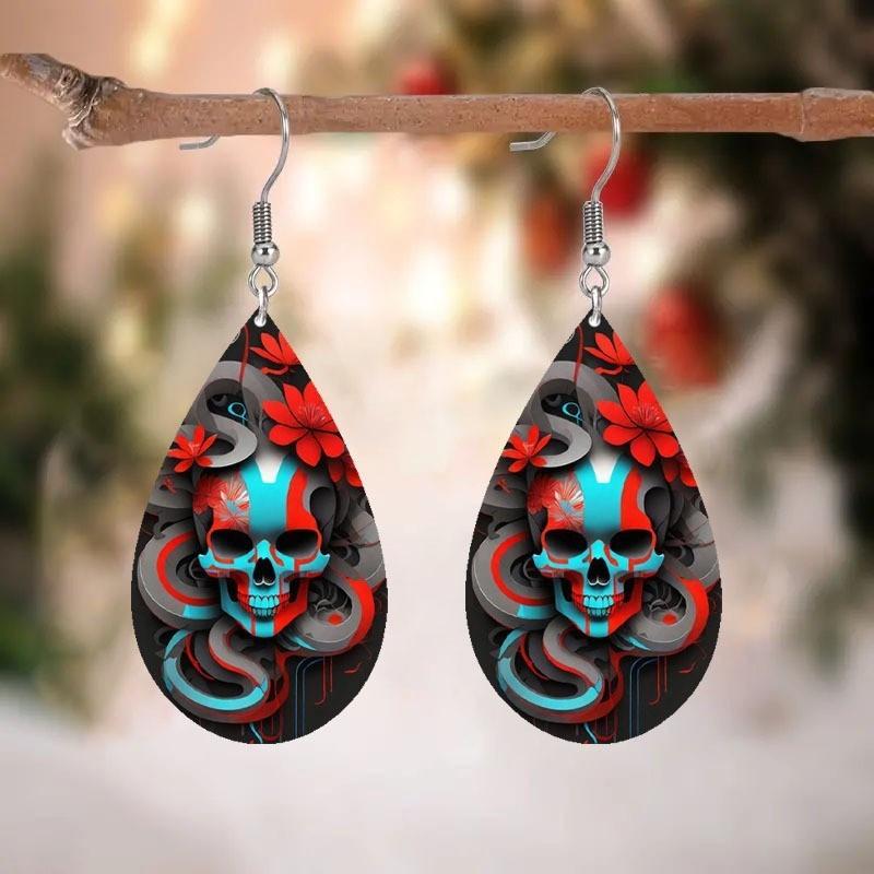 Themed Flower Halloween Skull Patterns Water Droplet Shaped Women Earrings