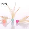 1 Pc/3 Pcs Interactive Feather Ball Toy Mini Bouncy Basketball Soccer Baseball with Feather Pet Training Catcher Toy for Indoor Cats