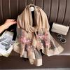 Spring and Autumn Bead Simulation Silk Scarf Female Elegant Versatile Embroidered Begonia Flower Long Scarf Summer Sunscreen Scarf