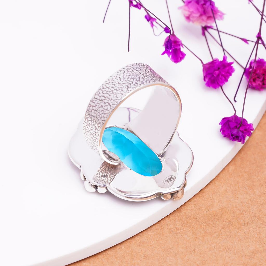 Кольцо с голубым топазом из стерлингового серебра 925 пробы V7951, синее кольцо, овальное кольцо, подарок на День святого Валентина, подарок для нее, подарок на день рождения, украшения ручной работы, серебряные украшения, U