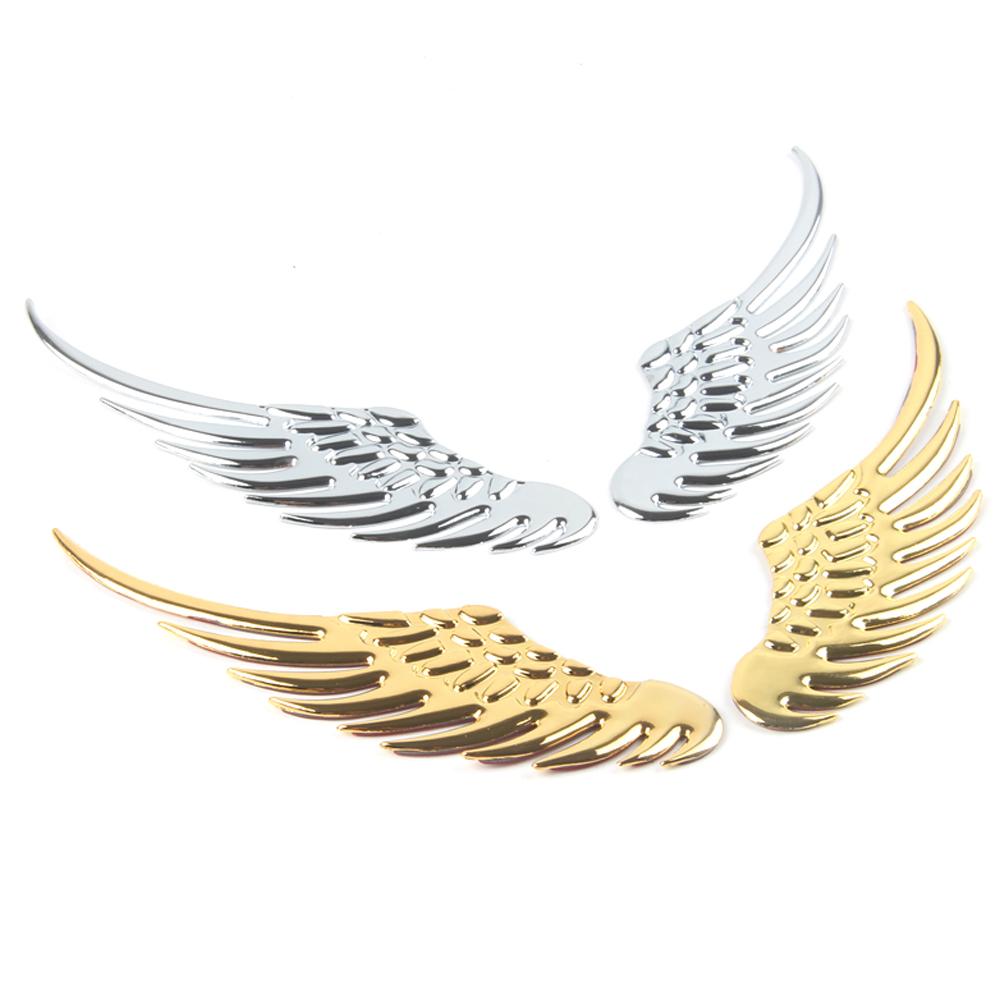 1 пара стикеров для кузова автомобиля, мотоцикла, 3D значок с крыльями орла и ангела, металлические алюминиевые наклейки, серебристый/золотой внешний вид