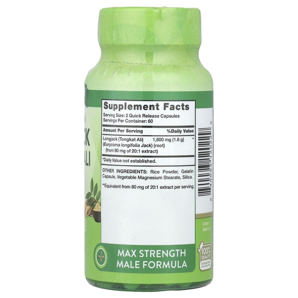 Nature's Truth Long Jack Tongkat Ali, Maximum Strength, 1,600Mg, 120 Rapid Release Capsules (800Mg Per Capsule)