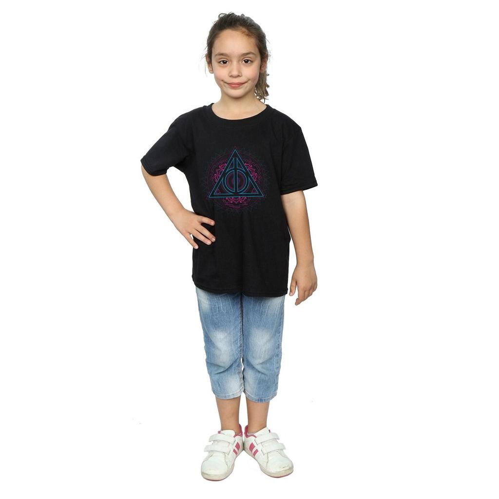 Harry Potter Girls Neon Deathly Hallows Cotton T-Shirt