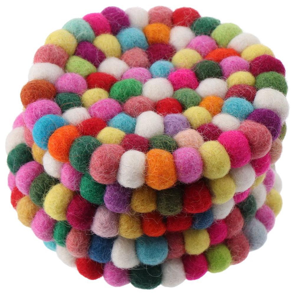 5 Pcs Wool Felt Round Felt Ball Coasters Colorful Handmade Wool Felt Small Cup Mat Table