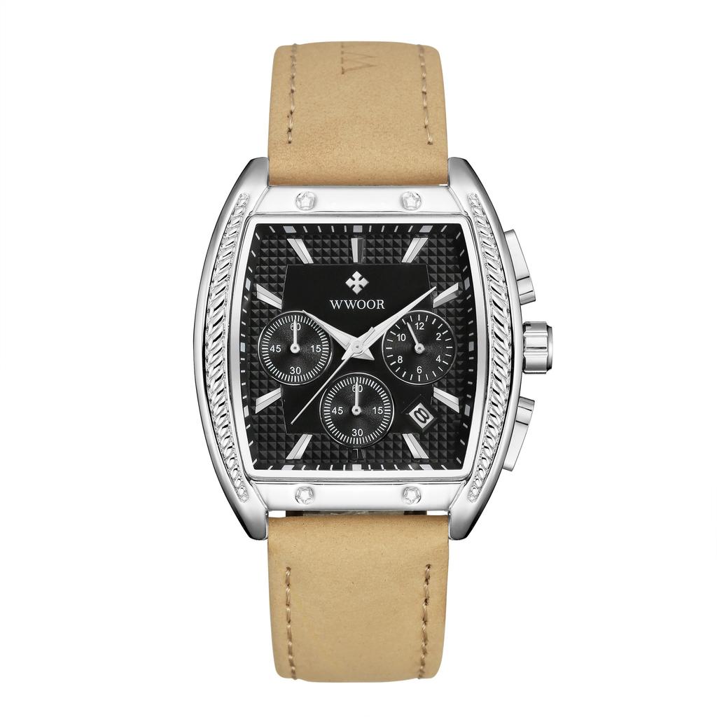 WWOOR Модные квадратные мужские часы с ремнем Кварцевый механизм Премиум водонепроницаемые мужские часы