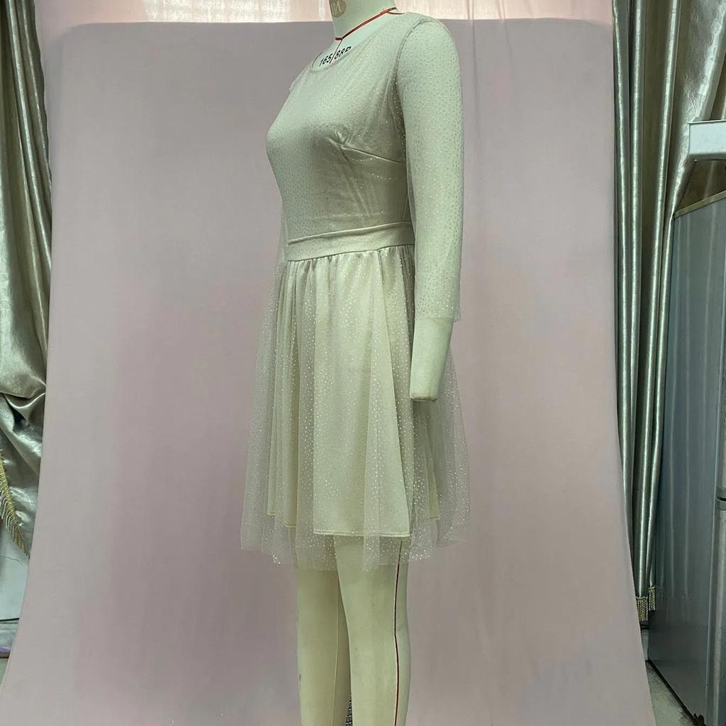 2025 Summer Women's Glitter Sequin Cocktail Dress, Lace High Waist Short Party Dress With Long Sleeves, Sparkling Evening Gown For Formal Events