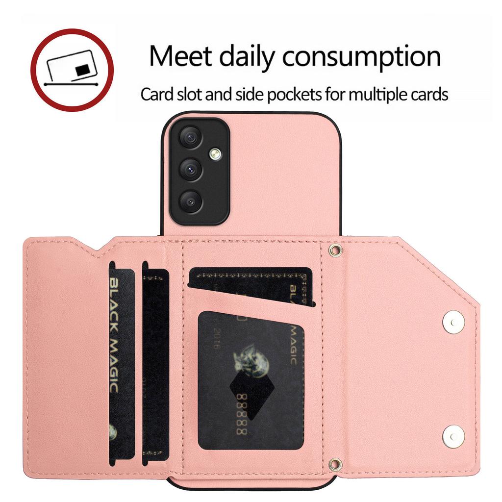 For Samsung Galaxy A35 5G Case Card Holder Kickstand Skin-Touch Phone Cover with Wrist Strap
