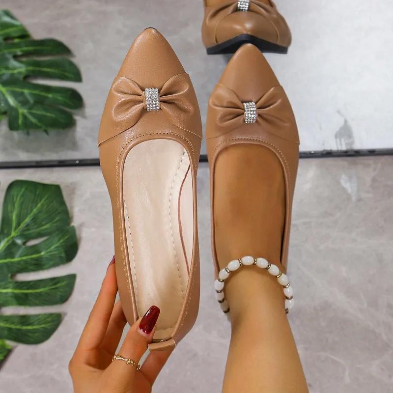Shoes Female Hot Sale Slip On Women's Flats Spring Pointed Toe Solid Butterfly-knot Sequins Shallow Mouth Casual Flat Shoes