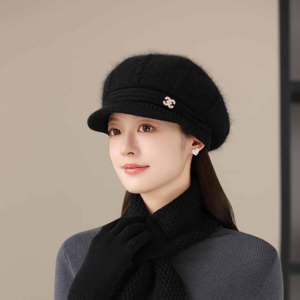 Плюс Бархатная Теплая Шапка-Ведро Вязаная Шапка-Рыбак Шарф Защищающий от Холода для Пожилой Бабушки Тренд Осенне-Зимней Шапки