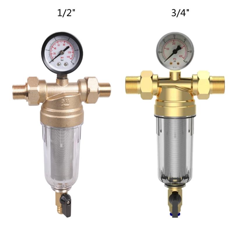 Universal 3/4inch Or 1/2inch Threaded Backwash Sediment Filter with Pressure Gauges for Whole Houses Water Systems