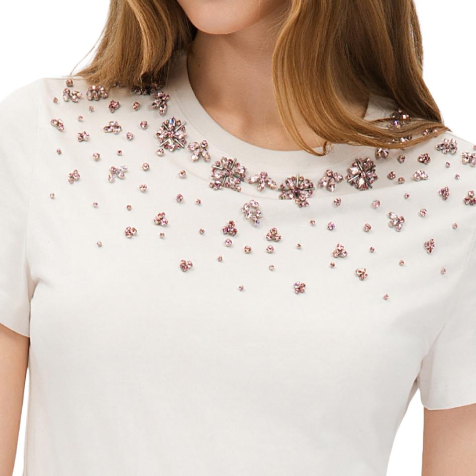 PINKO Embellished Cotton Round Neck Short Sleeve T-Shirt Women tops Pink PAF261212012
