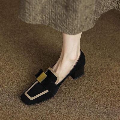 Матовые туфли-лодочки с квадратным носком и толстым каблуком, женские, 2025 осень, новые, коричневые, с французским темпераментом светской львицы, на высоком каблуке