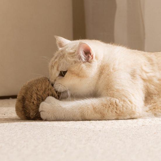 Игрушка для кошек Мячик из искусственного меха под кролика с ароматом кошачьей мяты Для игры и тренировок в помещении Моющийся Игрушка-мячик с кошачьей мятой из искусственного меха