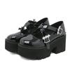 Metal Bat Platform Pumps Shoes Women Punk Thick Bottom Chunky Heel Mary Janes British Style Uniform School Shoes Girls