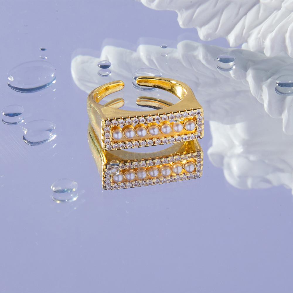 Light Luxury Jewelry Copper Diamond Bead Open Ring Women'S Tail Ring Creative Personalized Accessories Ring