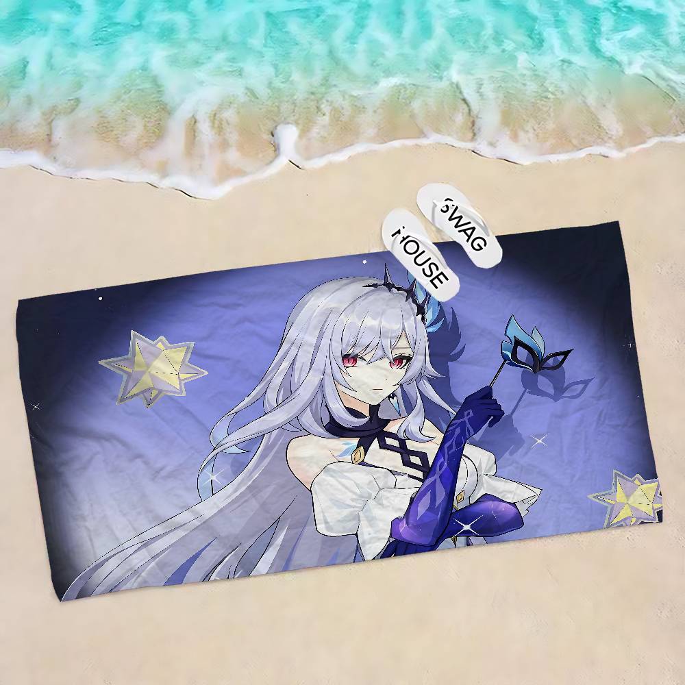 Genshin Impact Skirk Bath Towel Microfiber Soft Water Absorbing Breathable For Girl Kids Decorative Cartoon Beach Towel