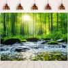 1 piece dense forest morning sunrise photography background - reusable vibrant green trees and stream scenes