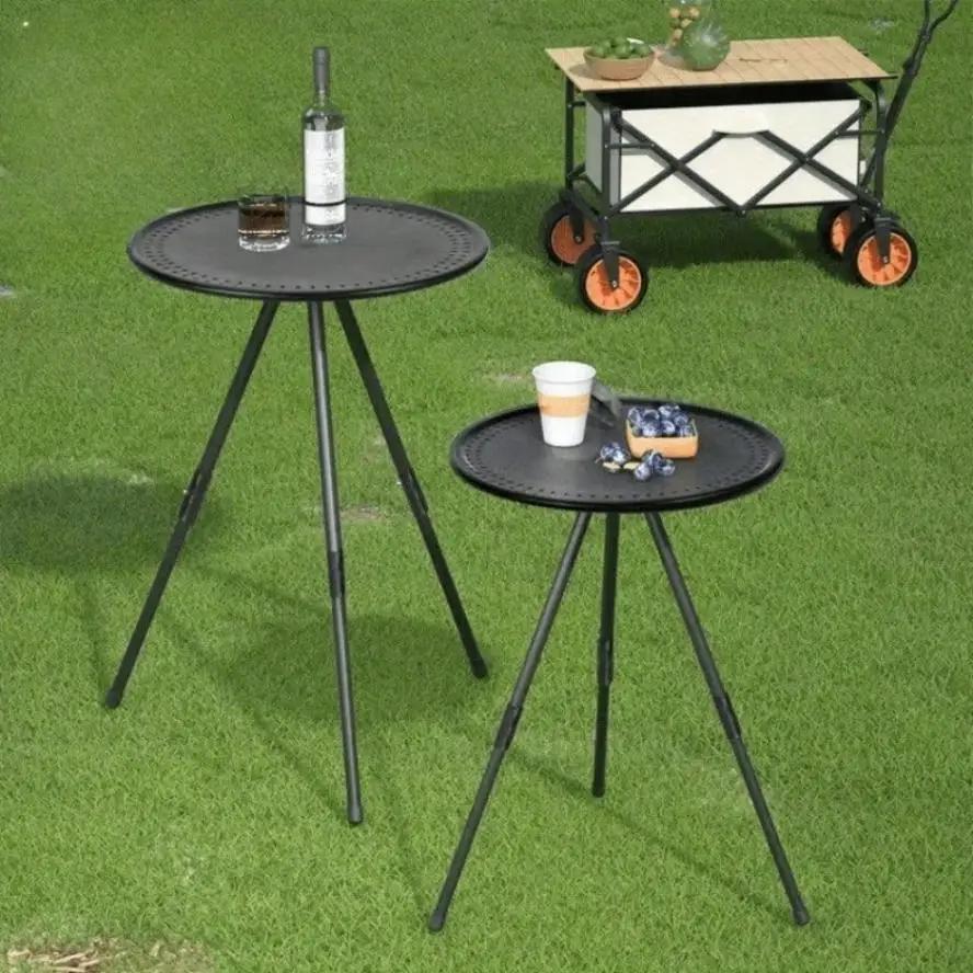 New 1 Pcs Portable Picnic Camping Adjustable Small Round Table Outdoor Aluminum Alloy Folding Table Suitable Outdoor Camp Tools