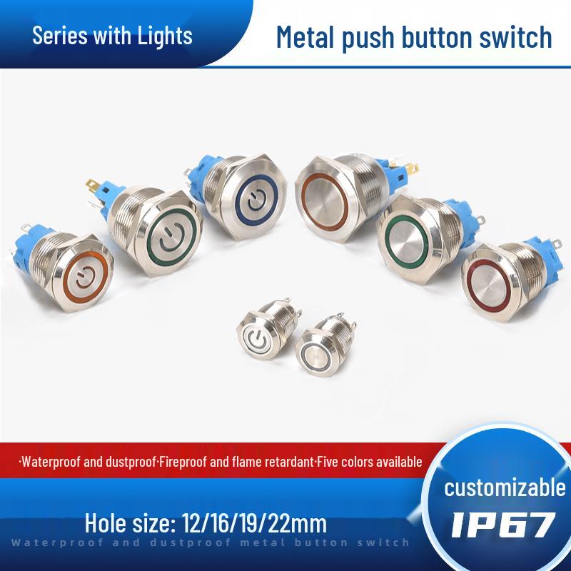 LED Ring Metal Push Button Switch: 12mm, 16mm, 19mm, 22mm - Momentary & Latching Options