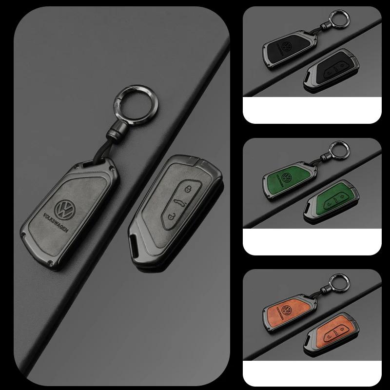 Valve Stems Caps For VOLKSWAGEN VW Fashion Zinc Alloy Leather Car Key Case Cover Shell For VW Volkswagen Golf 8 2020 SEAT Leon M QQ8