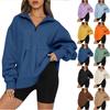 Women's Casual Fashion Long Sleeve Solid Color Zipper Pocket Sweatshirt Top