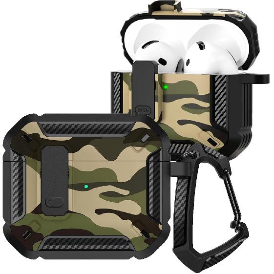 CCSmall for AirPods 4th Generation Case with Carabiner Keychain Camo Blue