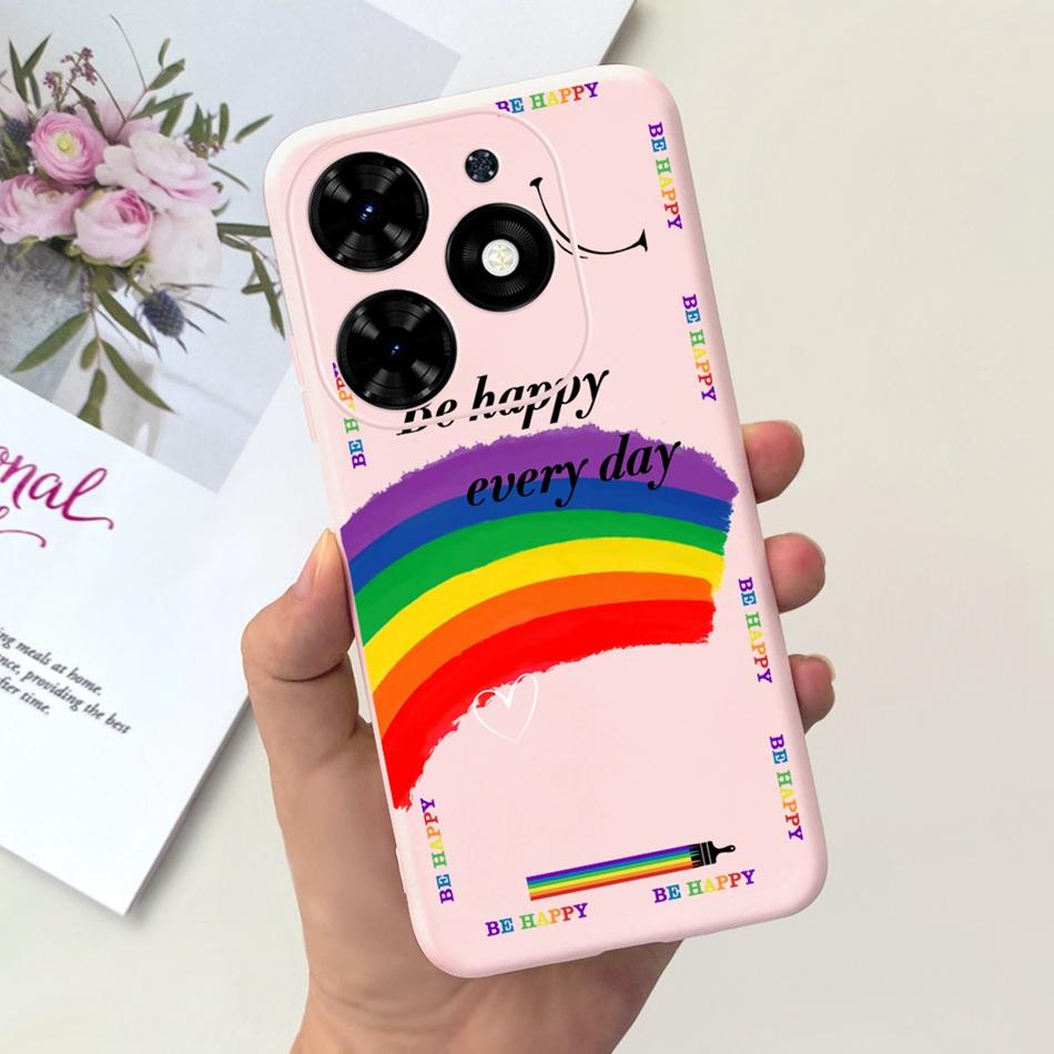 Чехол для Tecno Spark Go 2024 Милый Цветочный Узор Сердечки Конфетный Цвет Мягкий Силикон Тонкая Задняя Крышка Телефона Для Spark Go (2024) BG6