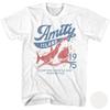 100% Cotton TOPS UNISEX TEES MENS WOMENS Jaws Amity Island 1975 Clear Skies Gentle Surf Warm Water White Shirts