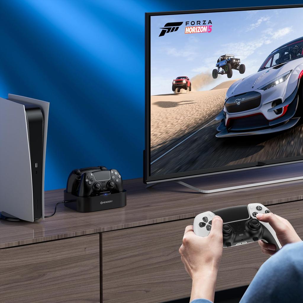 NEWDERY PS5 Controller Charging Rapid Can Charge 2 Devices Charges Just Place Overcharge Cable LED Indicator Lamp Black Stand, Charging,