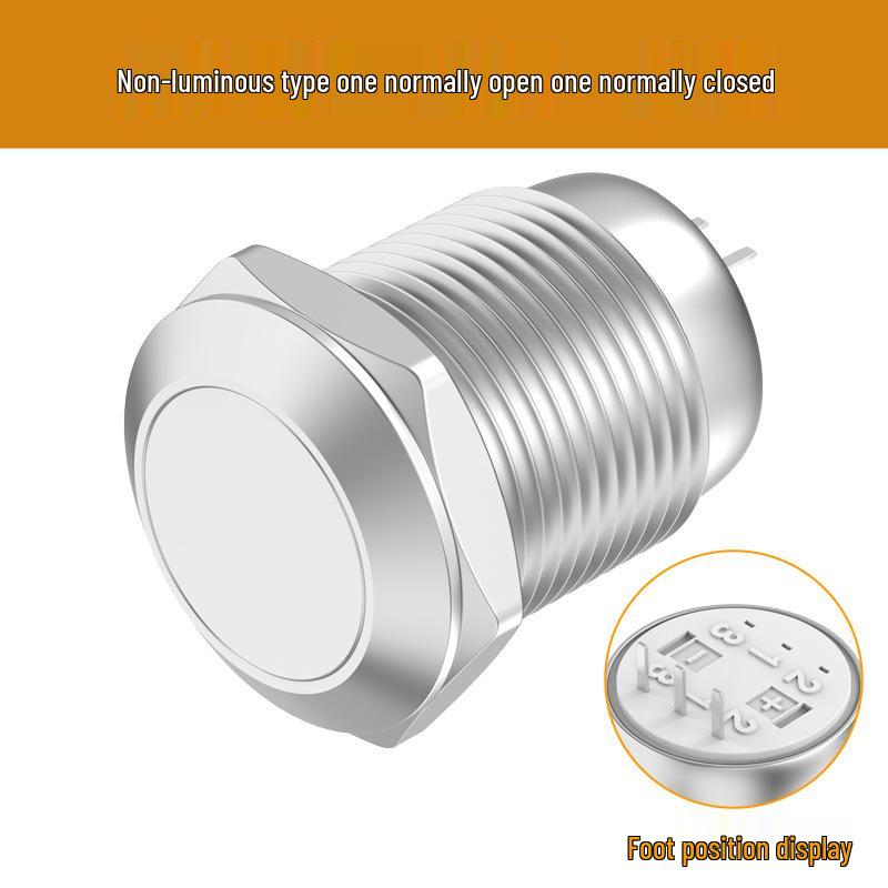 12mm Waterproof Metal Button Switch, 1NO1NC, 5-pin/8-pin, Self-locking, Reset, with Light