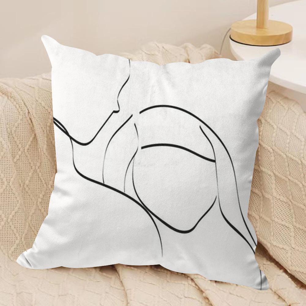 Black White Couple Line Cushion Cover Soft Plush Fabric DoubleSided Printed Sofa Cushion Cover for All Seasons Home Decor Gift