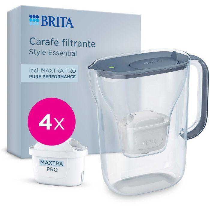 Carafe filtrante - BRITA - Style Essential Bleu minéral - Capacité 2,4L dont 1,4L d'eau filtrée - 4x Maxtra Pro Pure Performance