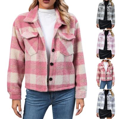 Женские повседневные куртки на пуговицах в клетку с длинными рукавами и верхняя одежда Короткие пальто