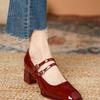 Туфли Мэри Джейн на толстом каблуке Женские 2025 Весна и Осень Новая Мода Легкий вырез Однословные Туфли-лодочки на высоком каблуке