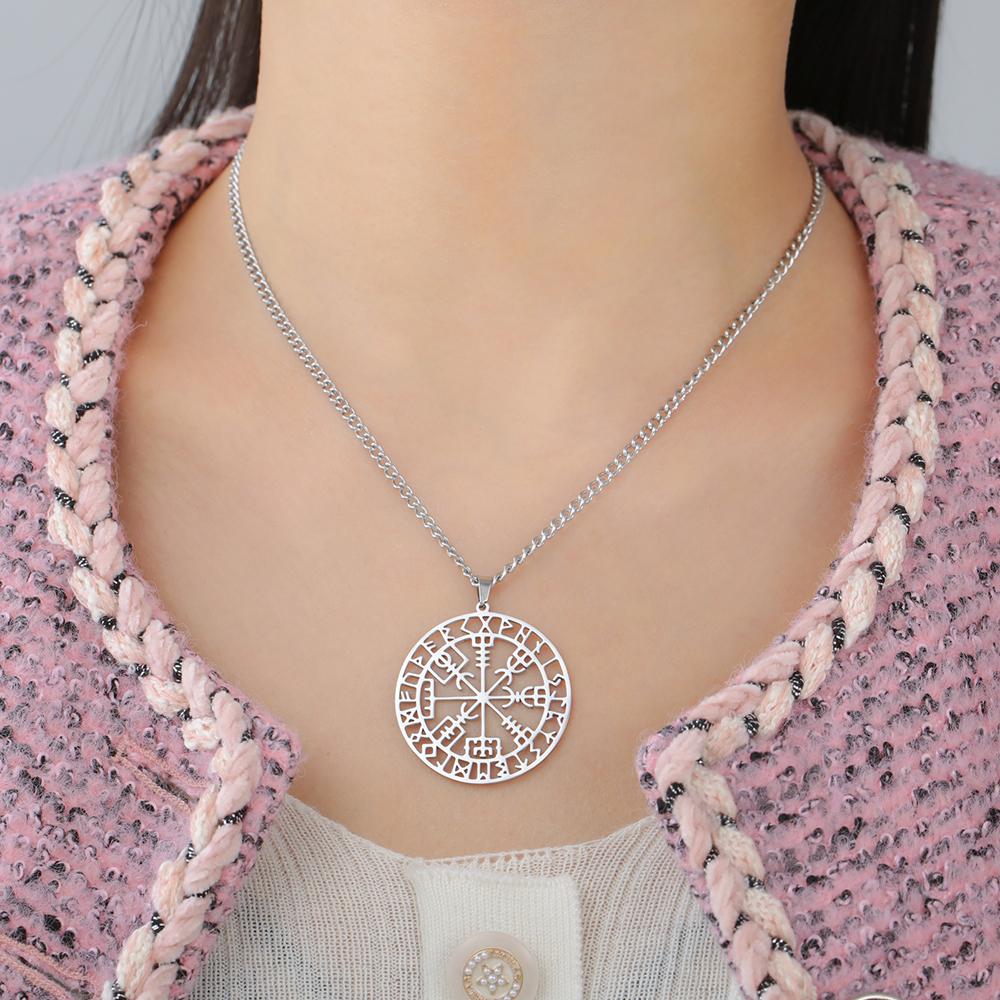 Dawapara Ожерелье-подвеска Вегвисир с скандинавскими рунами, компас, амулет защиты, ювелирное изделие из нержавеющей стали