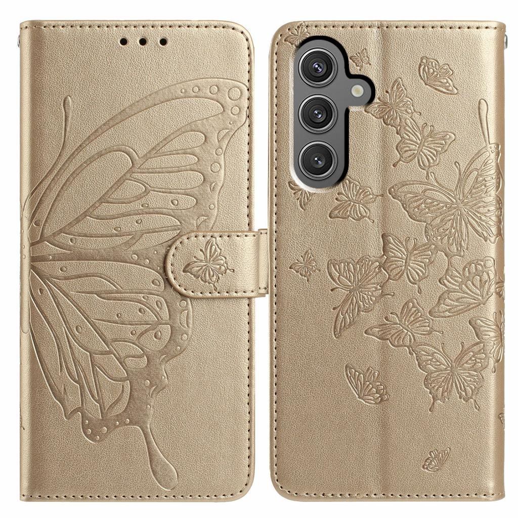 For Samsung Galaxy S24+ Case Butterfly Imprinted Wallet Stand PU Leather Flip Phone Cover with Strap