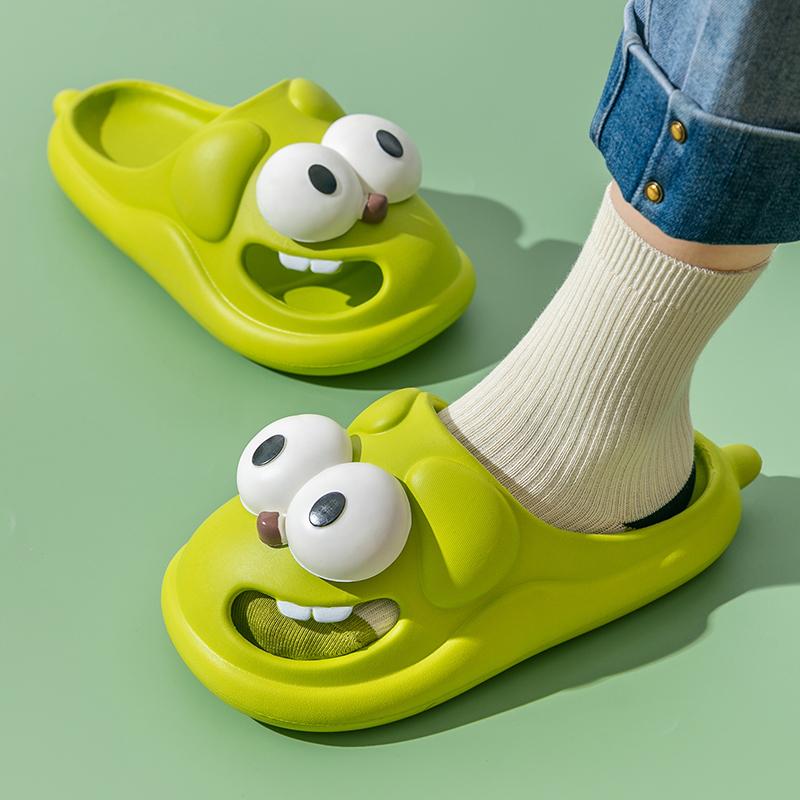Женские летние тапочки, милые нескользящие водонепроницаемые мягкие домашние и уличные сандалии с большими глазами и мультяшной собакой