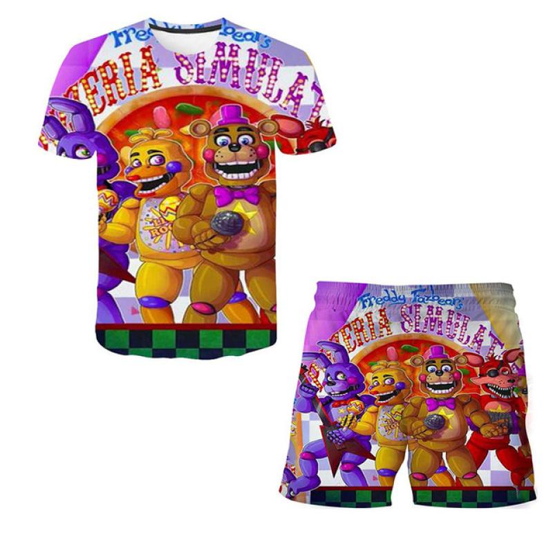 Комплекты из 2 предметов для мальчиков и девочек, одежда FNAF с 3D принтом, костюмы, летние модные футболки с короткими рукавами + короткие штаны, одежда для детей 4-14 лет