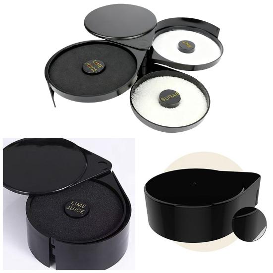 3-Tier Margarita Salt Rim Box for Large Glasses Double Compartment Glass with Juice Sponge Reusable Cocktail Bar Side Essential