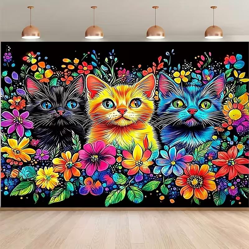 2D Красочные Котята и Цветы Тканевый Фон, Яркий Арт Фото Фон