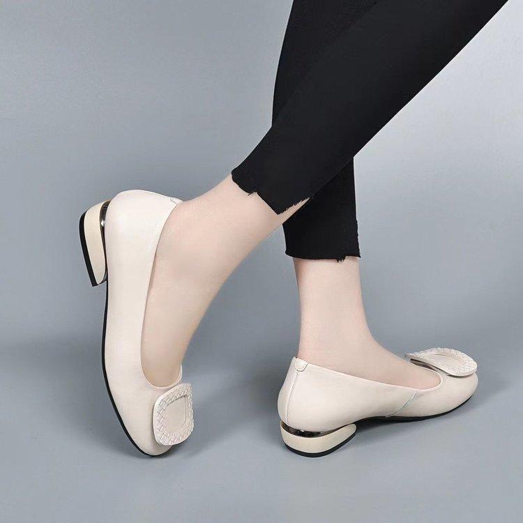Women Pumps Med Heel Square Toe Pumps Office Lady Leather Shoes Soft Soles Slip On Shoes