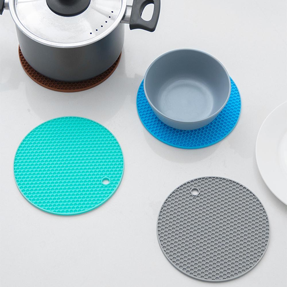 Round Insulation Silicone Mat Non-Slip Heat-Resistant Anti-Scalding Honeycomb Microwave Oven Mat Pot Holder Thicken Coasters