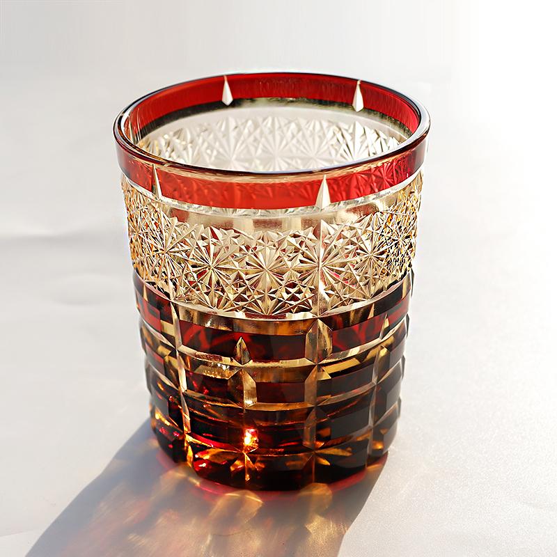 Handmade Japanese Style Edo Kiriko Whiskey Glass Tumbler Colored Hand Cut To Clear Glasses Color Tinted Old Fashioned Glasses