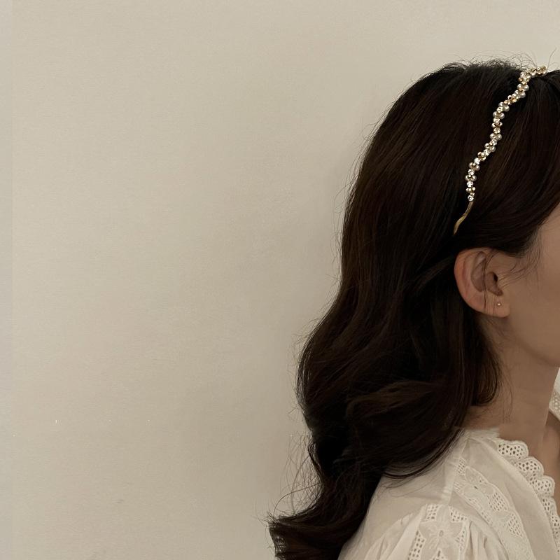 Exquisite Zircon Headbands Simple Retro Pearl Headband Waving Party Crown Head Hoop Elegant Women Gold Bands Headwear