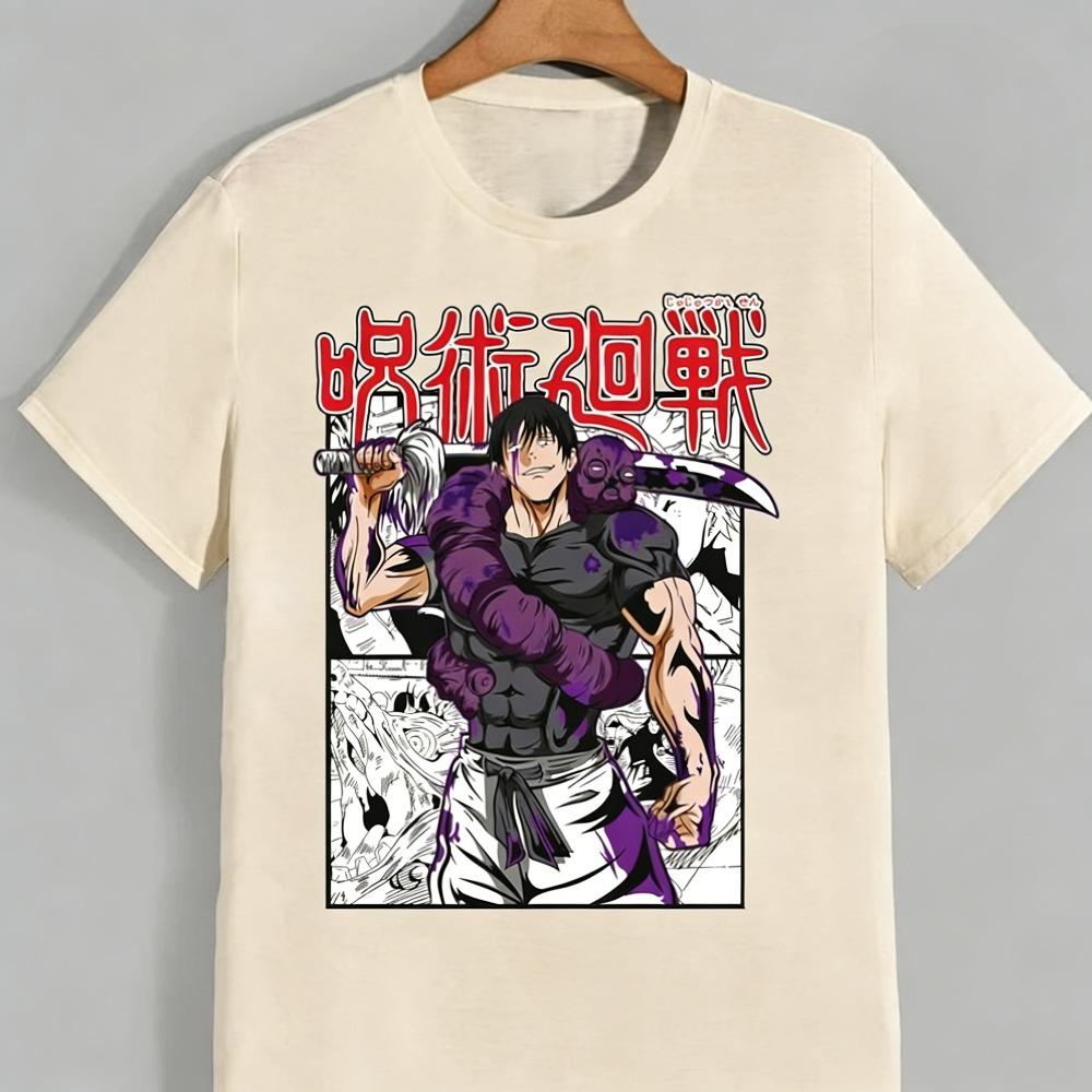 Футболка унисекс из чистого хлопка Jujutsu Kaisen Фушигуро Тодзи 2026 Лето Аниме Принт Круглый вырез Свободный Семейный Топ с коротким рукавом