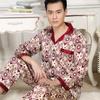 Spring Autumn Thin High Quality Pajamas Set Men  Polyester Ice Silk Long-sleeved Sleepwear Summer Home Clothes Men