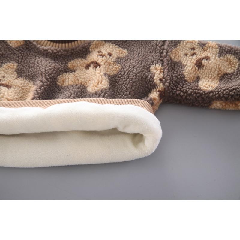 Зимний новый детский круглый вырез с принтом в виде медведя в стиле вестерн плюс толстый бархатный свитер из двух частей